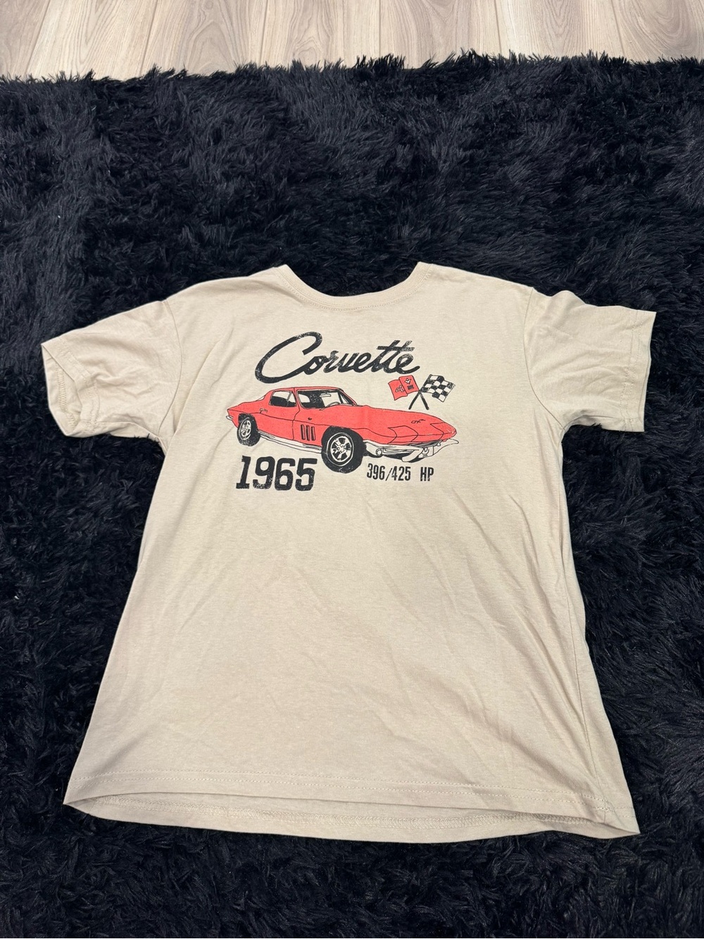 Corvette 1965 Kids Short Sleeve Tee in Cream with Red Graphic